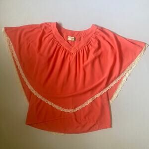 Coral Lace Trim Flowy Poncho Blouse Size M Jon & Anna